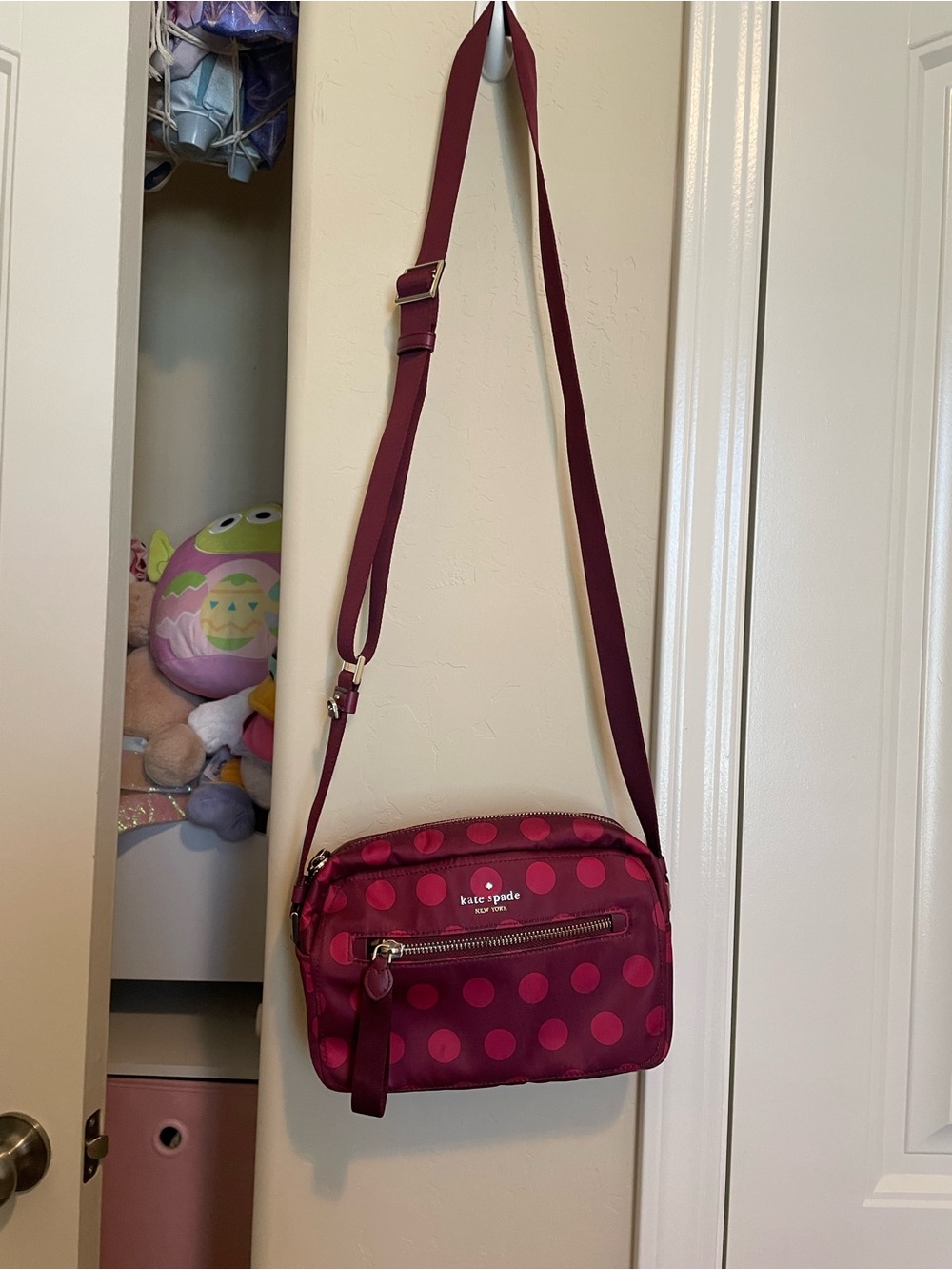 kate spade Burgundy and Pink Polka Dot Crossbody Bag